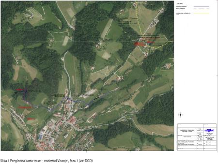 Pregledna karta trase - vodovod Vitanje: faza 1 